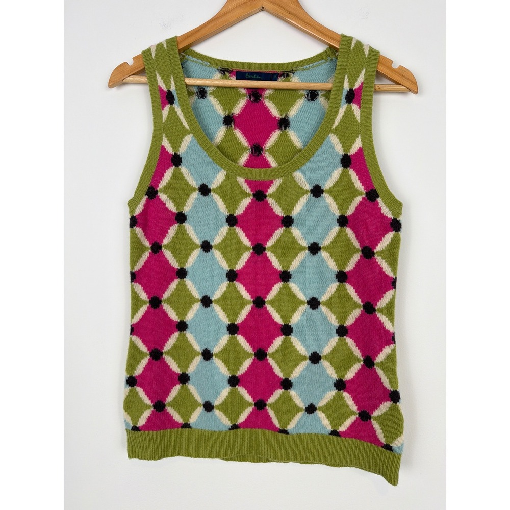 Boden Sweater Vest UK 10 / US 6 Argyle Geometric 100% Wool Preppy Academia
